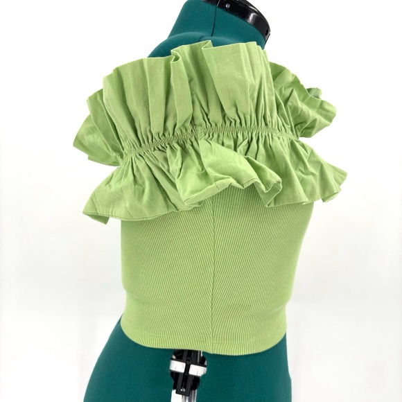 Zara NWT Pear Green Ruffled Off-the-Shoulder Ribbed Crop Top, Medium - Picture 11 of 15